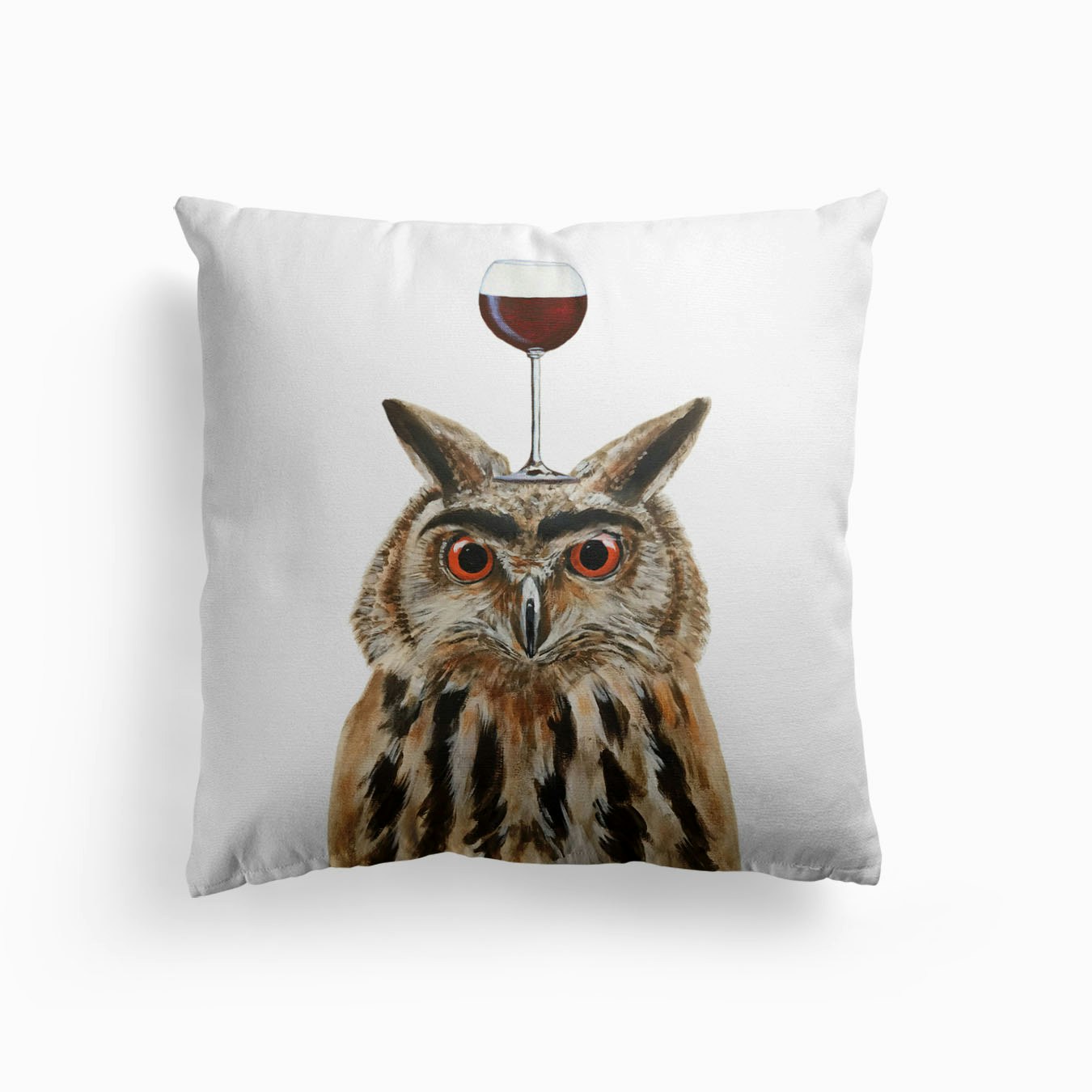 Owl With Wineglass Cushion by Coco Deparis