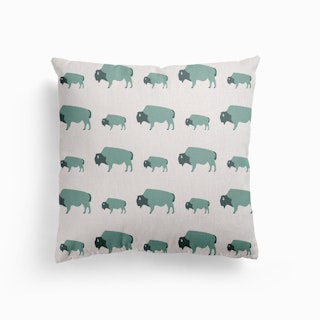 Bison And Baby (Moss) Canvas Cushion