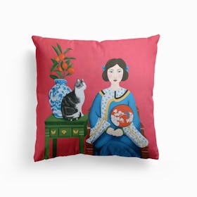 Chinese Woman And Cat Cushion