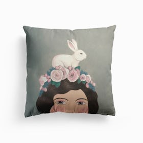 Woman With Rabbit On Top Cushion