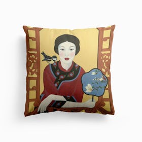 Chinese Woman And Fan Cushion