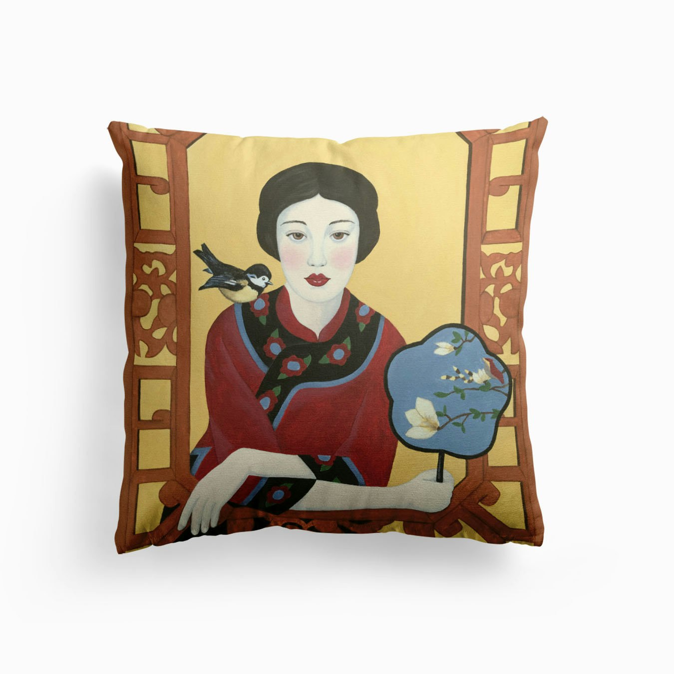 Chinese Woman And Fan Cushion by Sally B