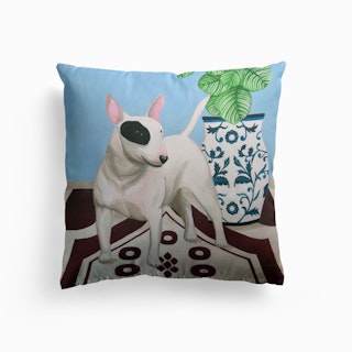 English Bull Terrier With Plant Cushion