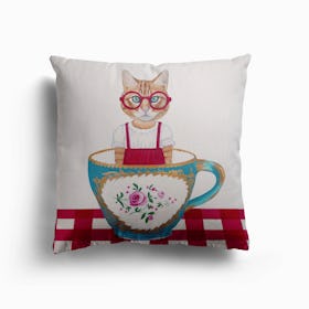 Ginger Cat In A Cup Canvas Cushion