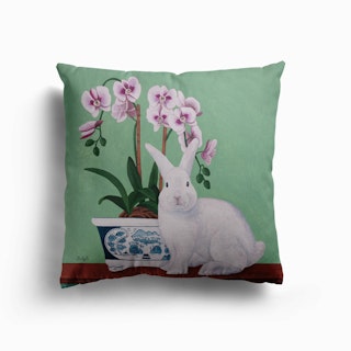 Rabbit And Orchid Canvas Cushion