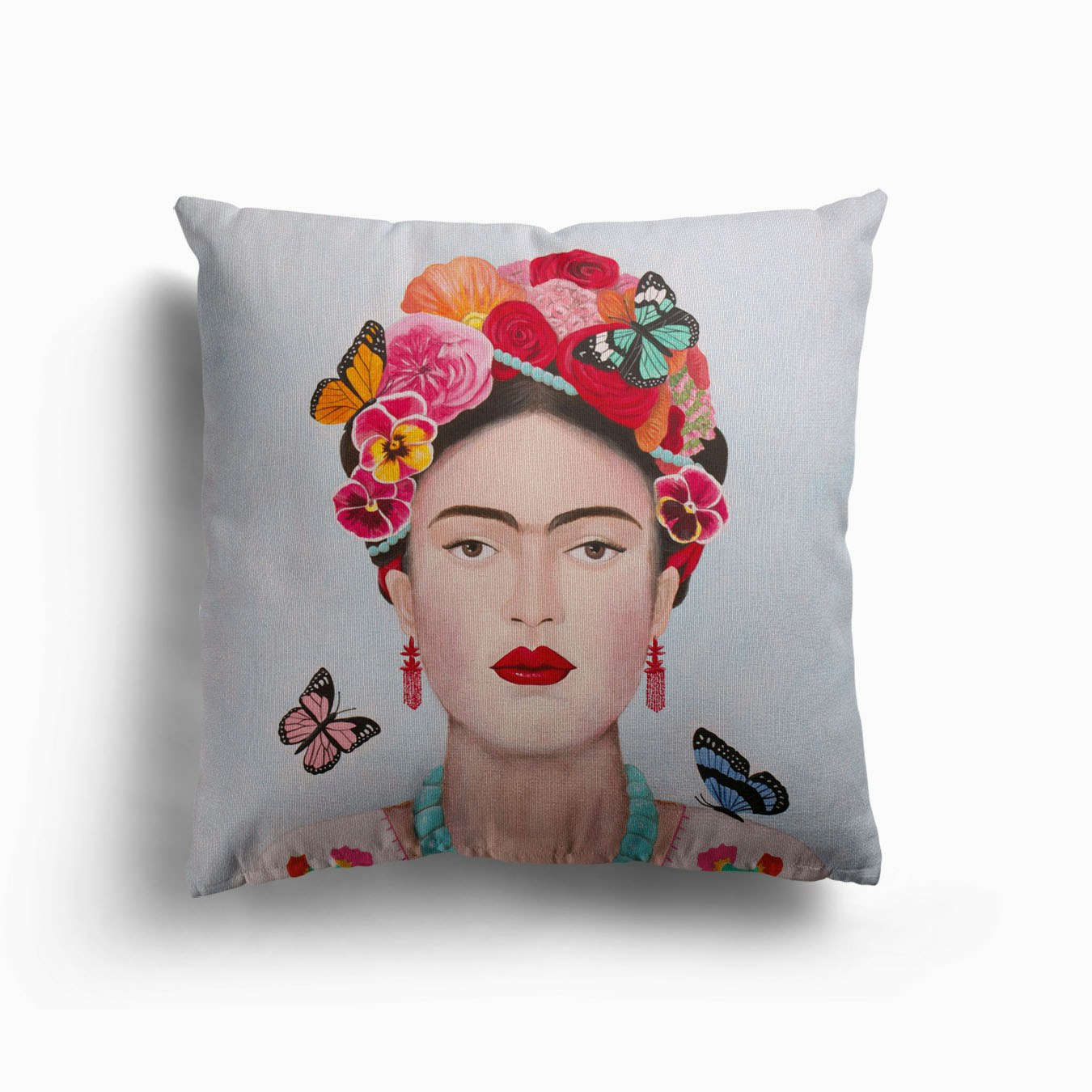 Frida Kahlo And Butterflies Canvas Coussin