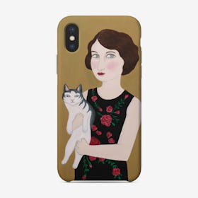 Woman In Rose Dress With Cat Phone Case