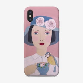 Woman With Teacup And Bird Phone Case