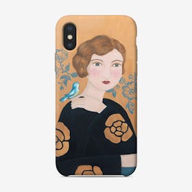 Woman In Black Dress With Bird Phone Case