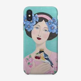 Woman With Bird And Cherry Phone Case