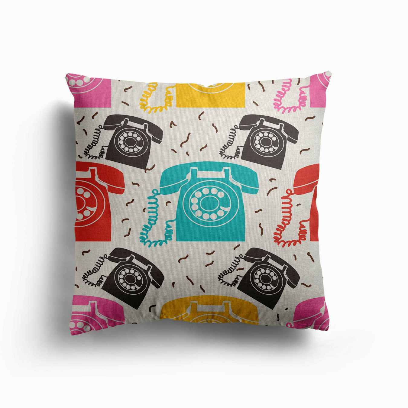 Retro Telephones Canvas Cushion by Mitalim Designs