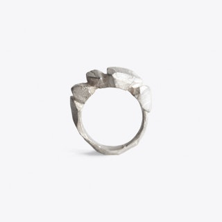 Cut Rock Ring in Silver