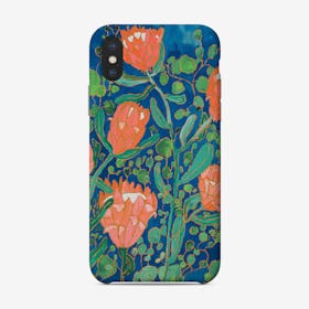 Coral Proteas Painted On Blue Phone Case