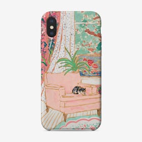 Cat Nap Tuxedo Cat Napping In Pink Interior Phone Case
