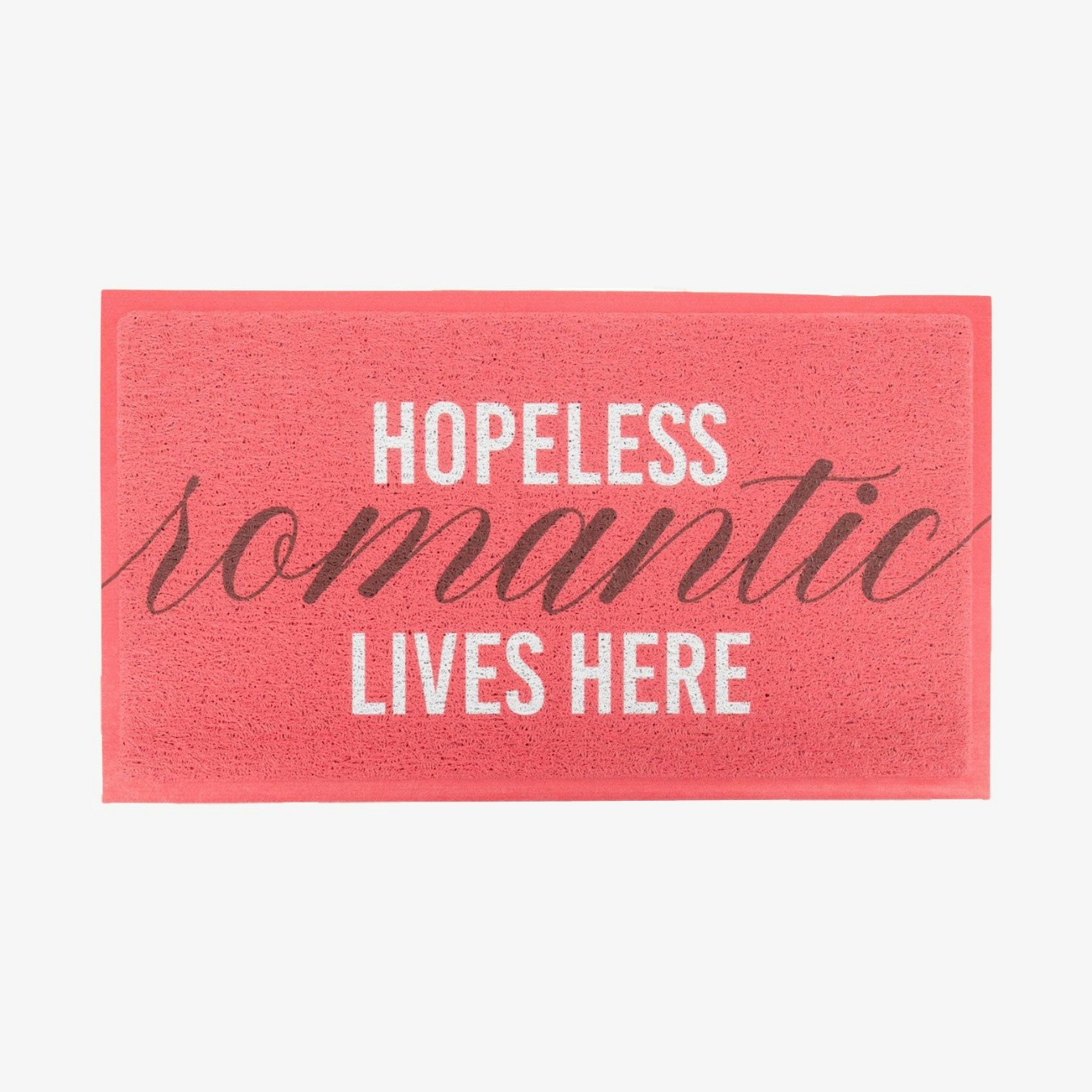 Pink Hopeless Romantic Lives Here Doormat by Artsy Mats
