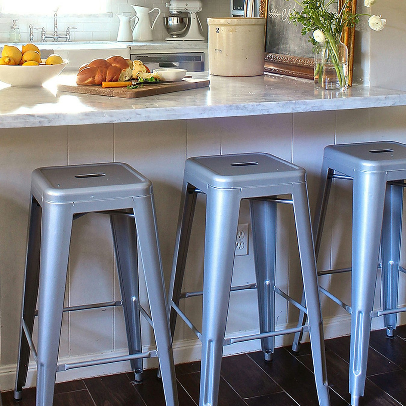 Industrial Metal Bar Stool, Silver Grey by Ciel