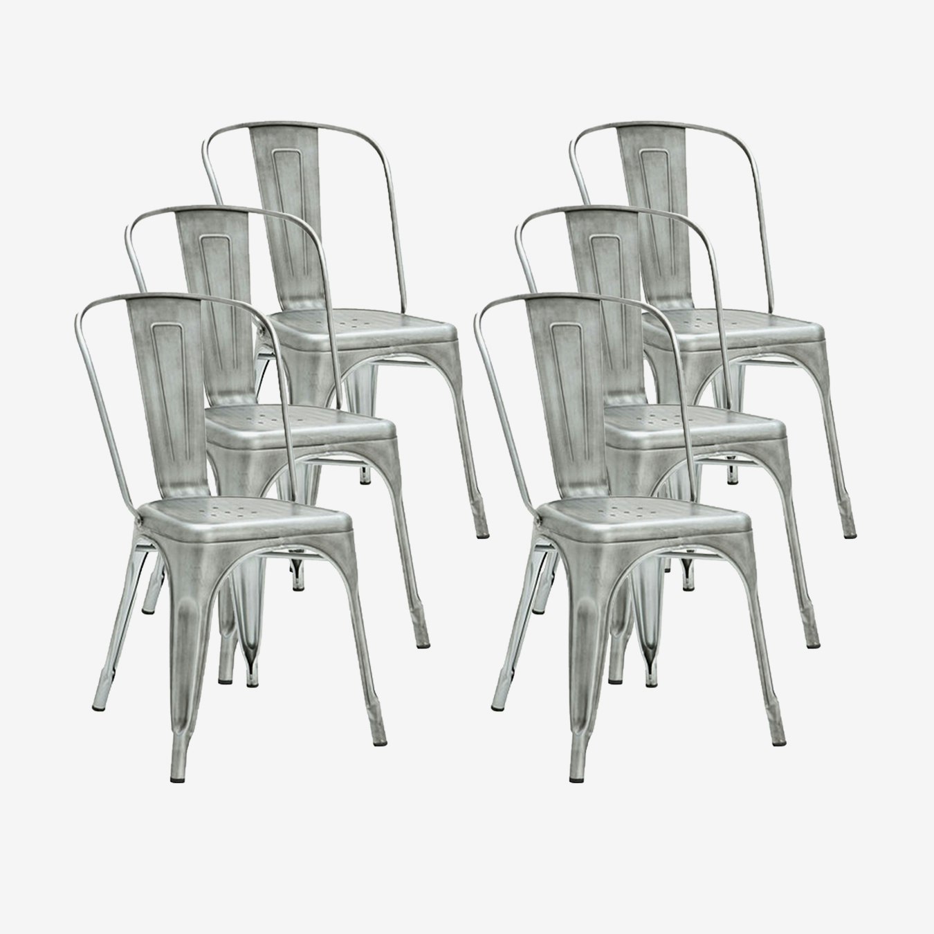 Industrial Style Metal Cafe Chair, Antique Silver, Set of 6 by Ciel