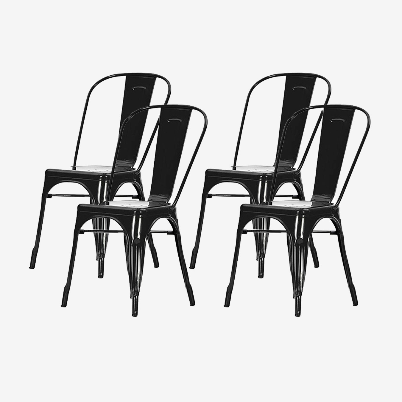 Industrial Style Metal Cafe Chair, Black, Set of 9