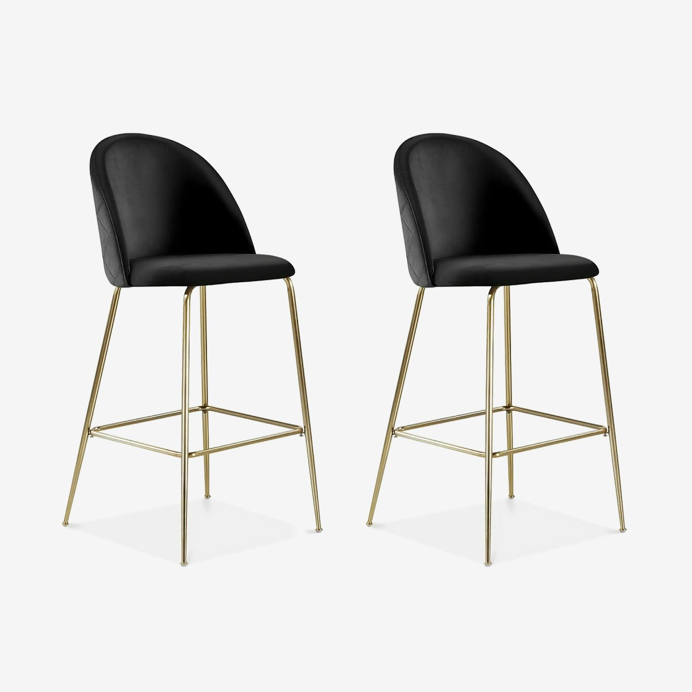 Soft Black Brass Velvet Upholstered Dining Bar Stool, Set of 2 - Ciel