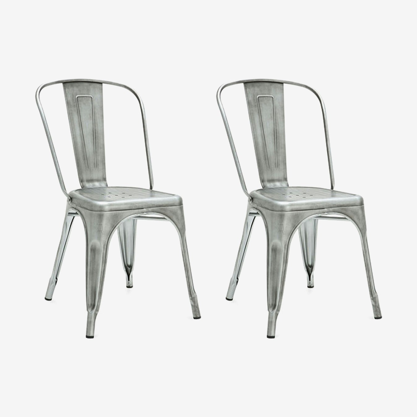 Industrial Style Metal Cafe Chair, Antique Silver, Set of 2 by Ciel
