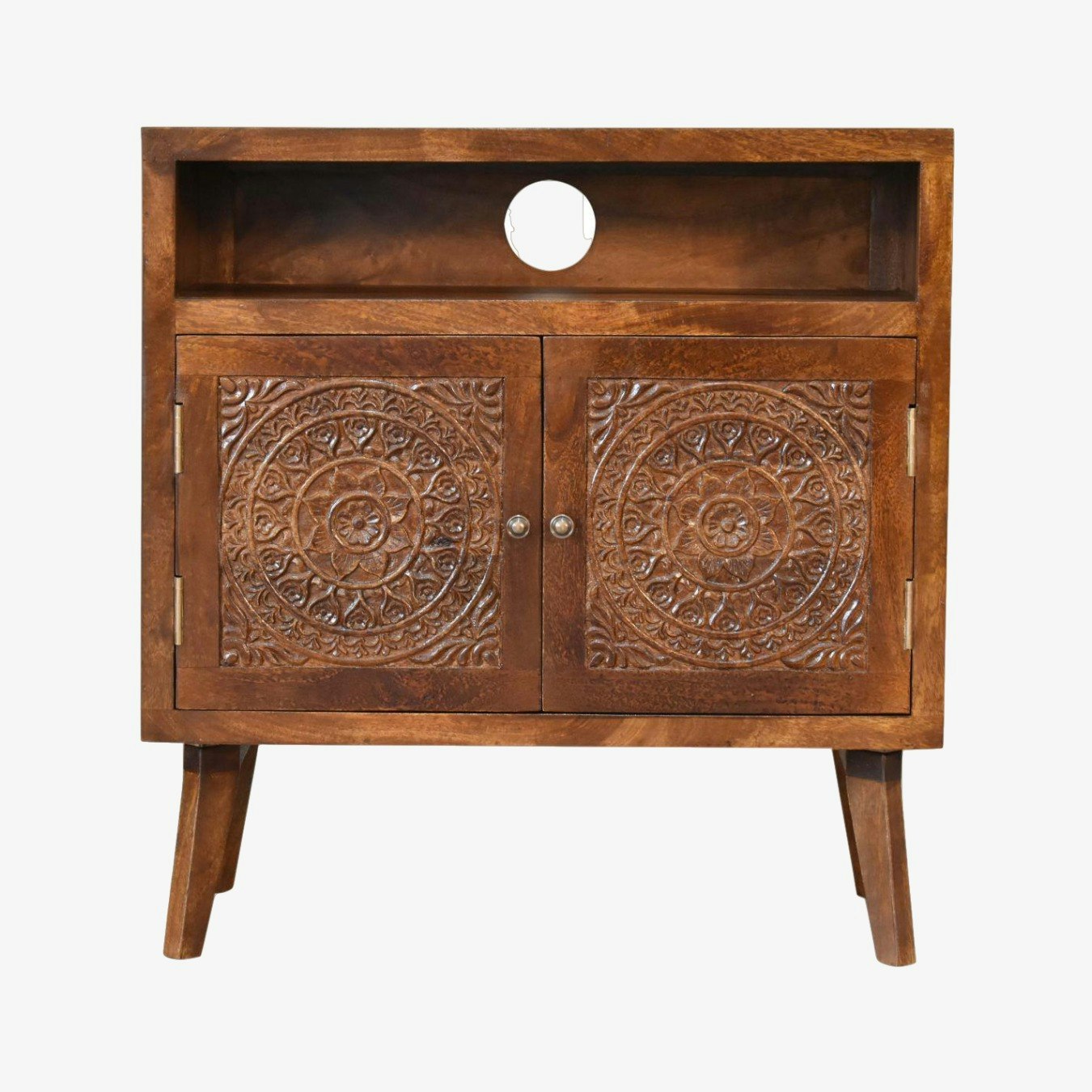 Tova Open Shelf Cabinet - Chestnut / Brass by Artisan Furniture