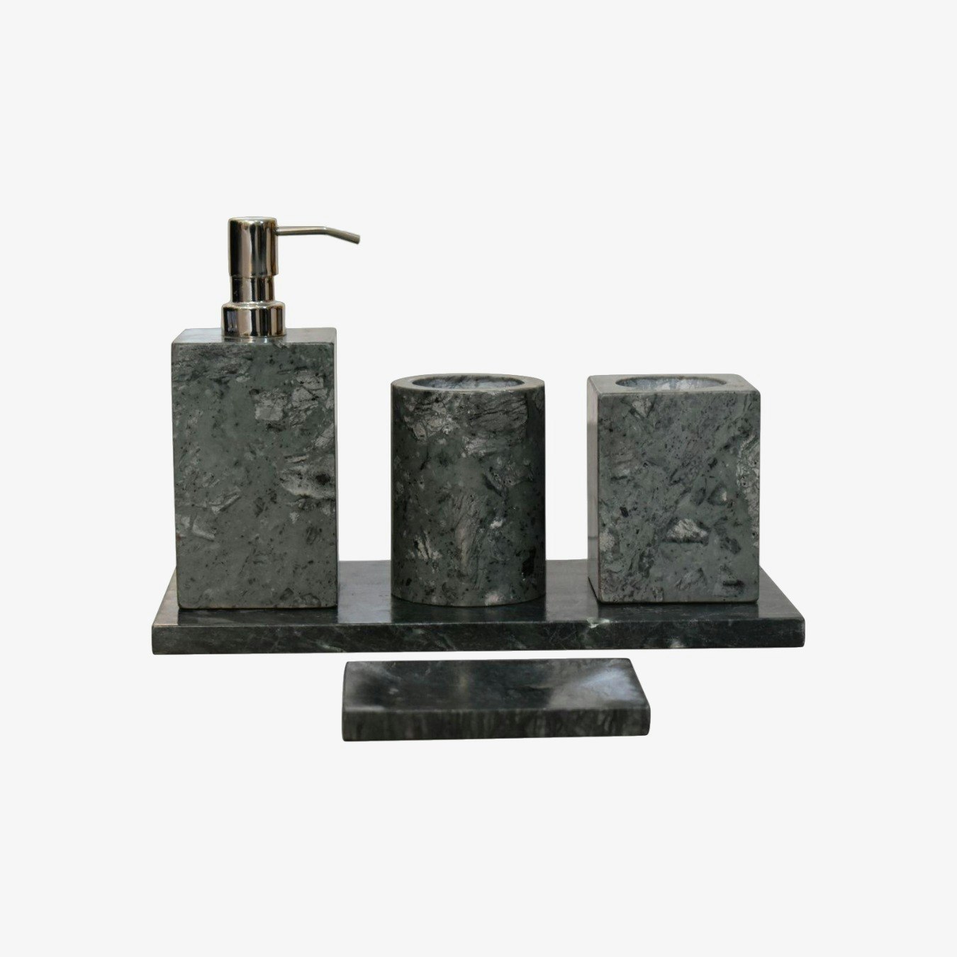 Polished Marble Bathroom Set - Green - 5-Piece by Artisan Furniture