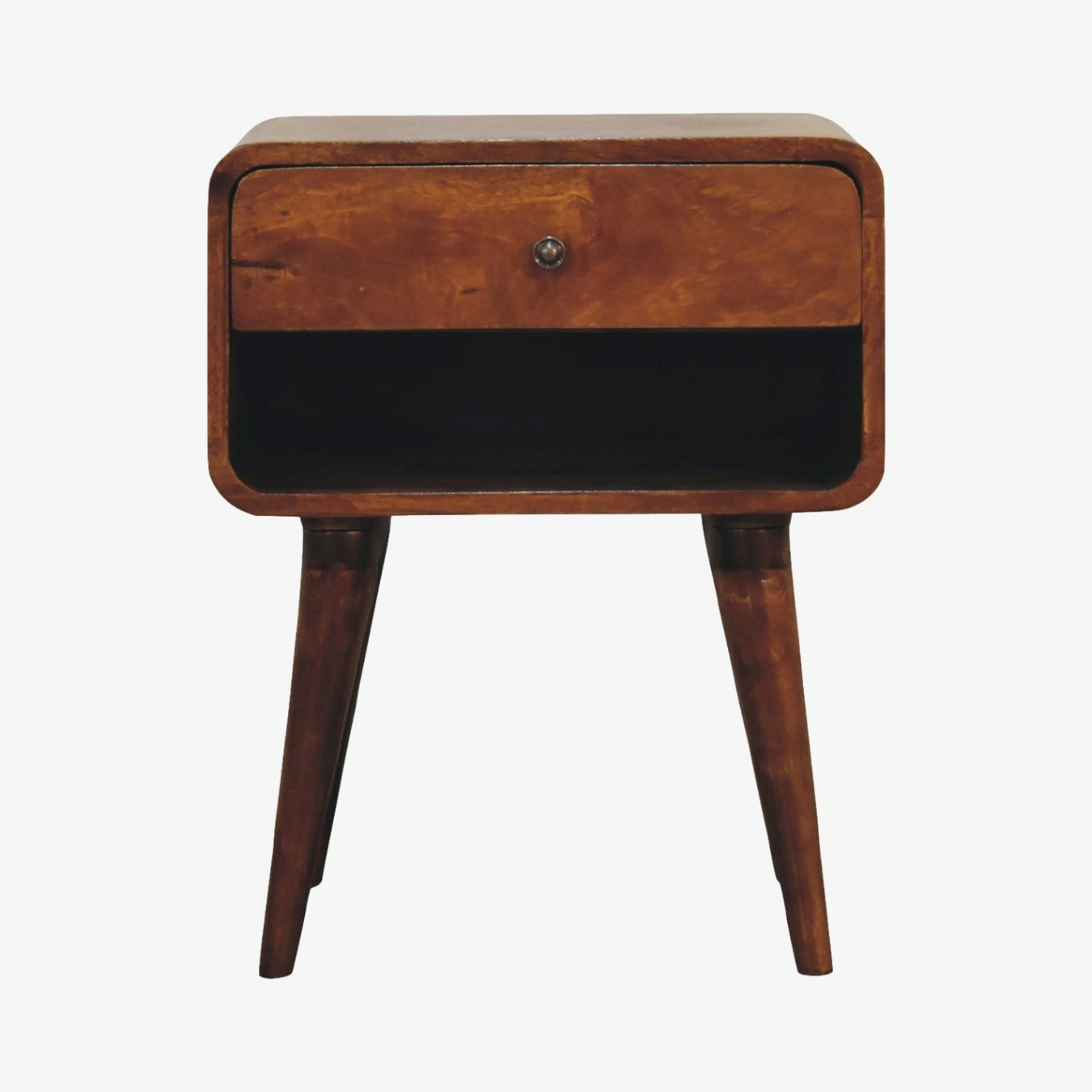 Curved Chestnut Bedside with Open Slot by Artisan Furniture