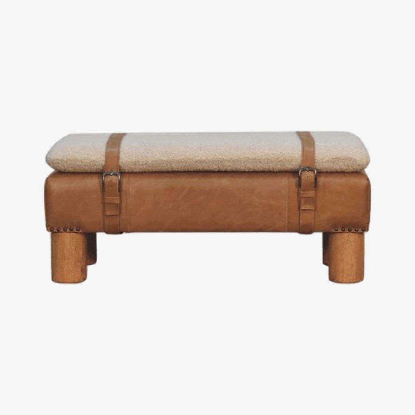 Tan Bufallo Leather Boucle Nordic Cylinder Bench by Artisan Furniture