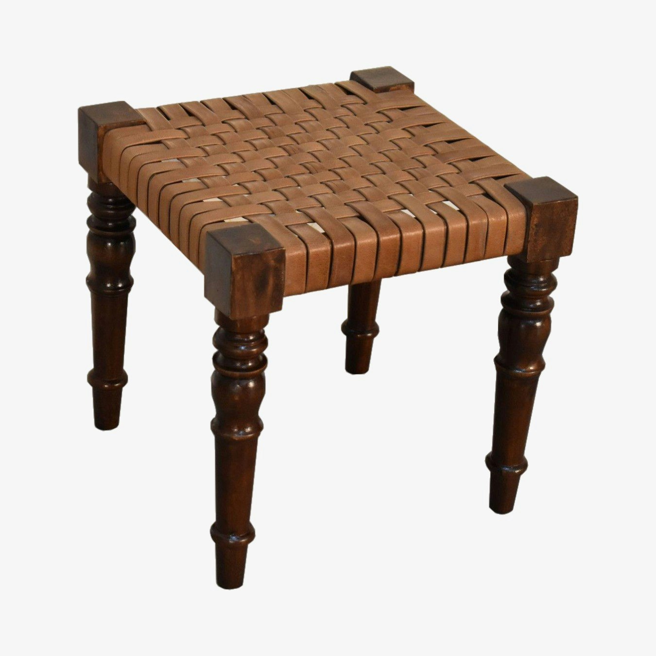 Woven Leather Footstool by Artisan Furniture
