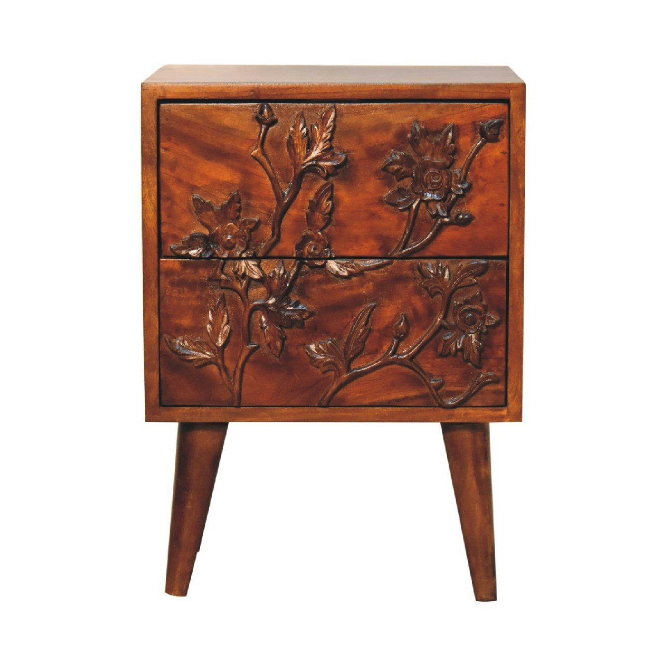 Botanical Carved Wooden Bedside Table by Artisan Furniture