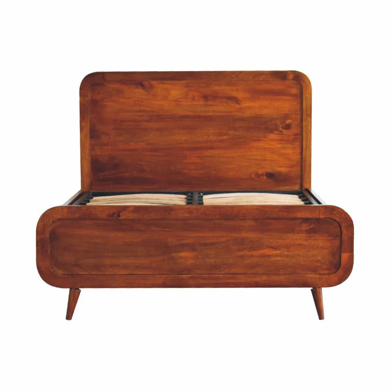 Curved Modern Wooden Double Bed - Mango Wood/Chestnut by Artisan Furniture
