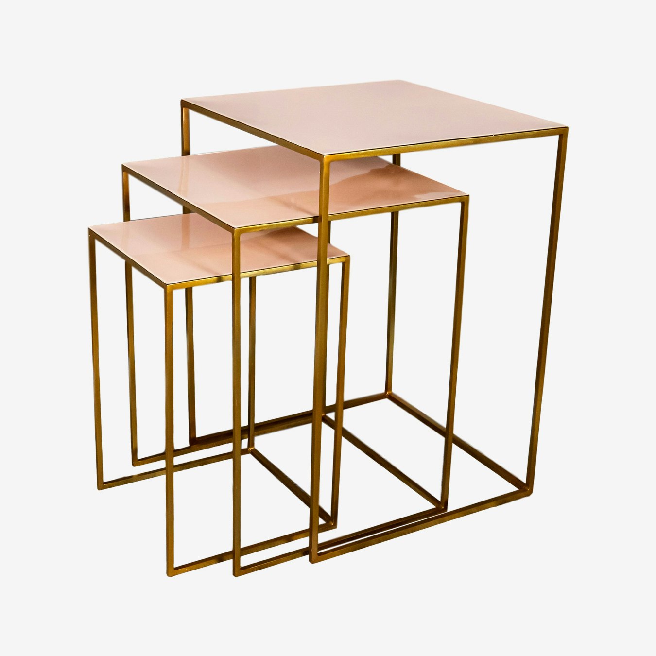 Nest Of 3 Gold Side Tables Pale Pink Nest Of 3 Gold Side Tables Pale Pink