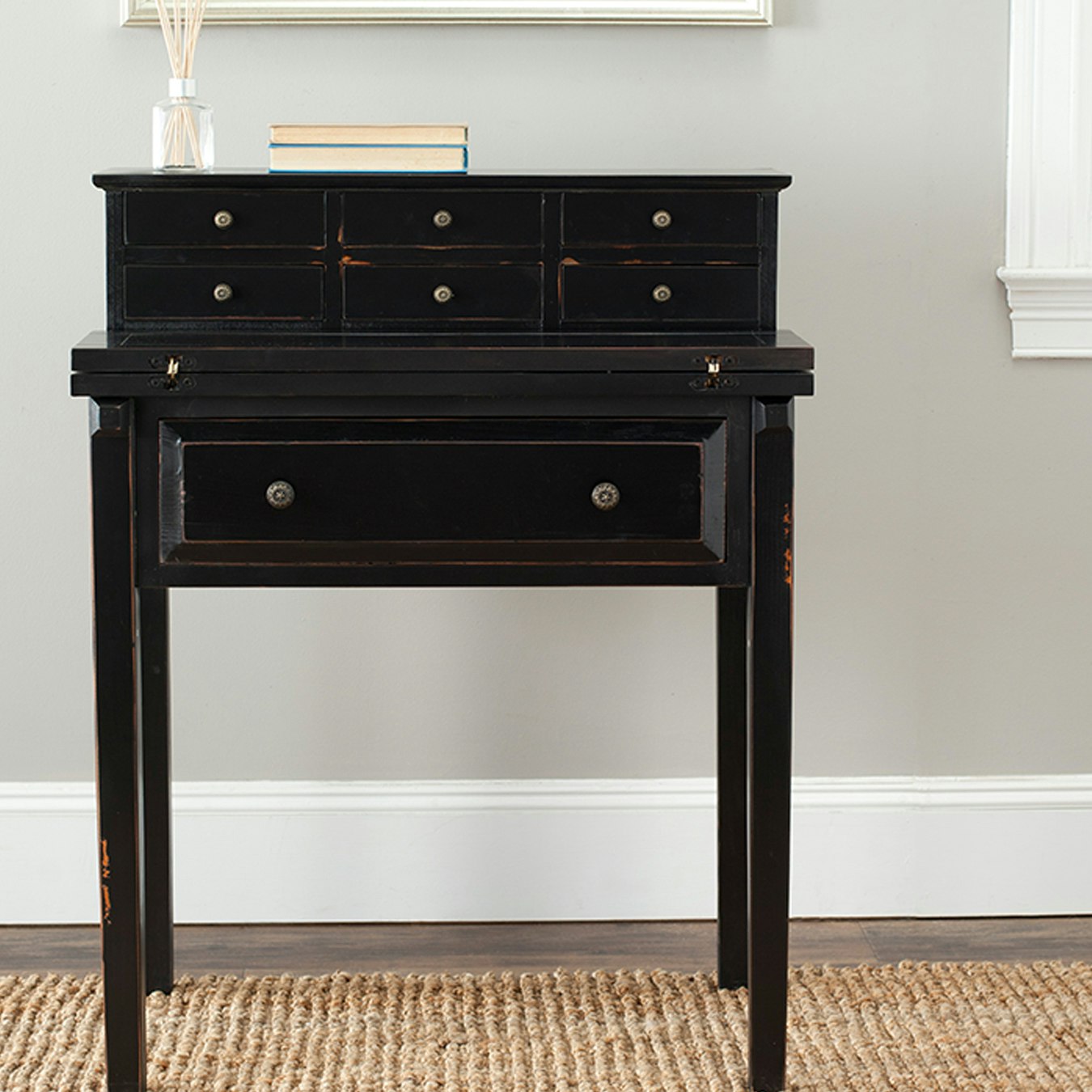 Wooden Fold Out Desk In Distressed Black By Safavieh Fy