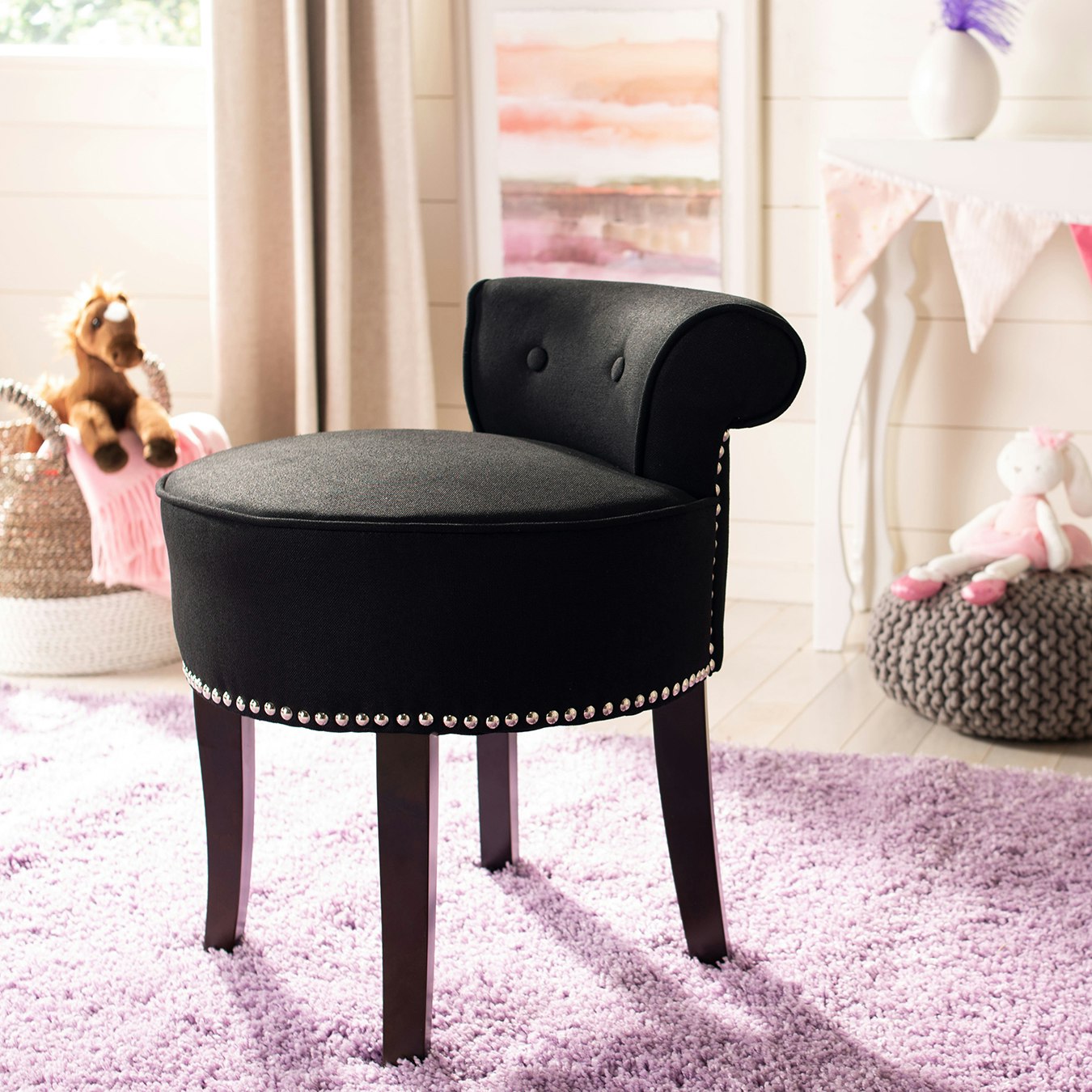 Upholstered Vanity Stool - Black by Safavieh - Fy