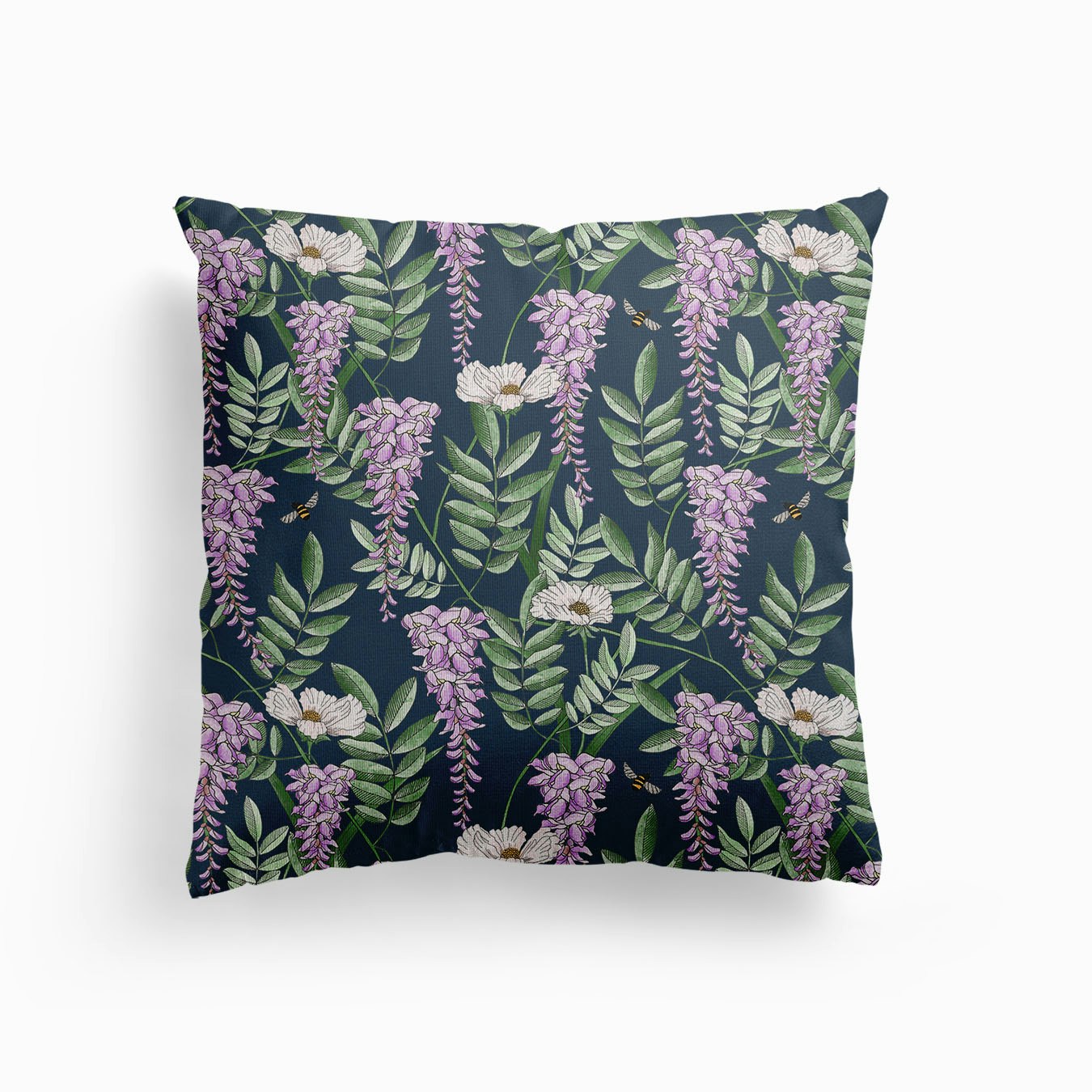 Wisteria Flowers With Bees, Pink Purple Blue Canvas Cuscino