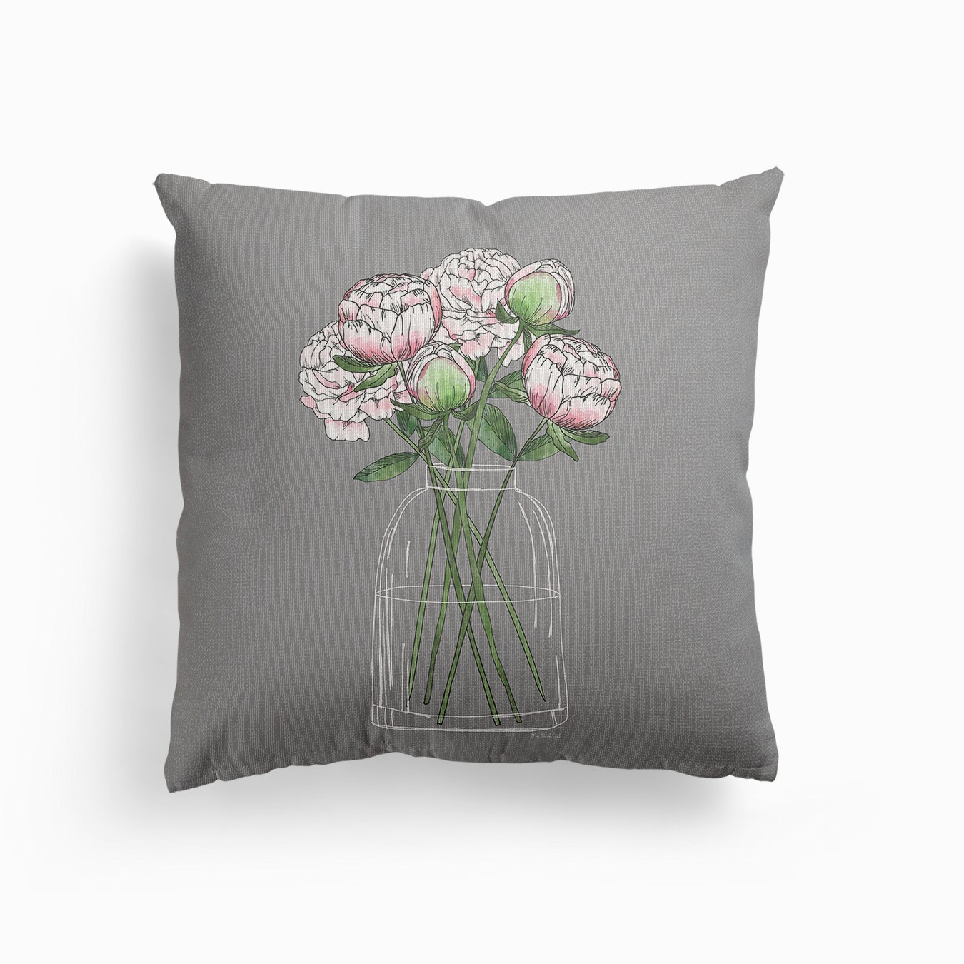 Peony Flowers, Peonies Canvas Cushion by MPS Illustrations