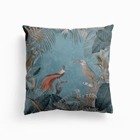 Birds Of Paradise Pastel Blue Cushion