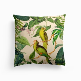 Green Jungle Parakeets Cushion