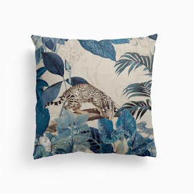 Wild Jungle Cats Blue Canvas Cushion