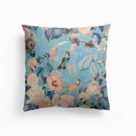 Hummingbirds Paradise Blue Cushion
