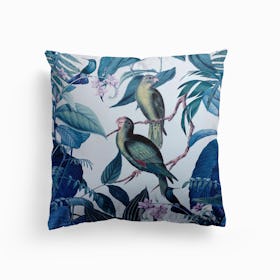 Blue Tropical Birds Cushion