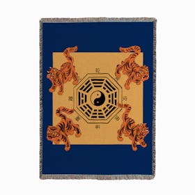 Bagua Tigers Blue Woven Throw