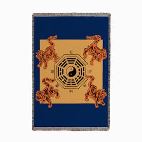 Bagua Tigers Blue Small Woven Throw
