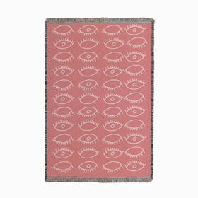 Eyes Pattern Pink White Small Woven Throw