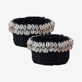 Cowrie Shell Baskets - Black - Set of 2