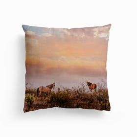 Arizona Wild Horses At Sunset Canvas Cushion
