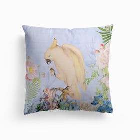 Tropical Cockatoo And Flowers Front Cushion Cushion