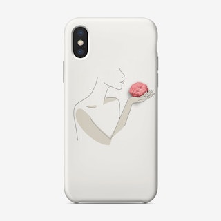 Minimal Line Art Girl With Pink Rose Phone Case
