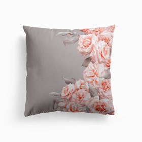 Vintage Summer Peach Rose Blossoms Garden Cushion