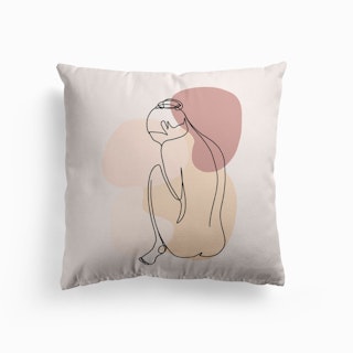 Minimal Line Art Sitting Beautiful Woman Cushion